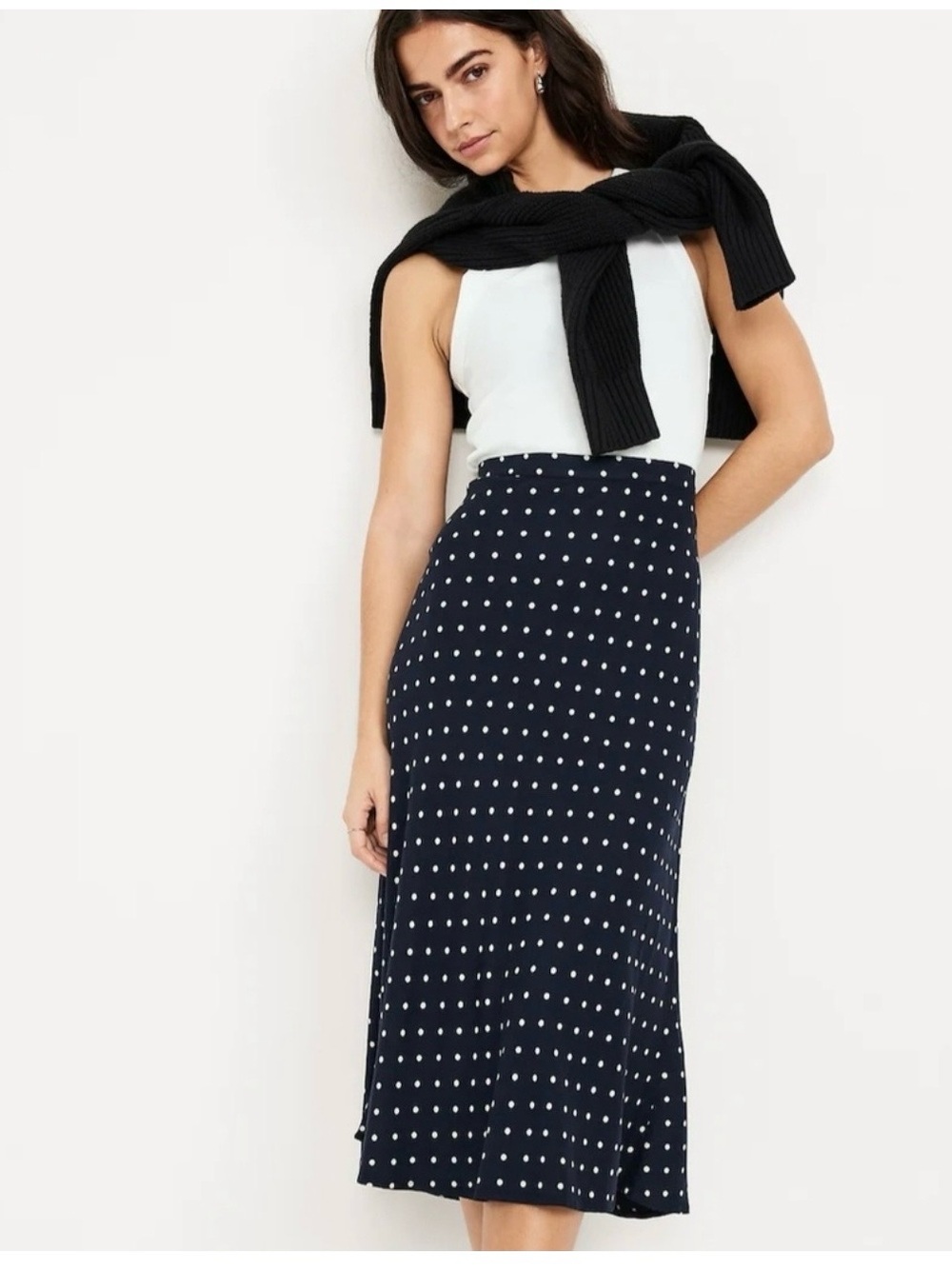 Old Navy Navy Polka Dot Midi Skirt